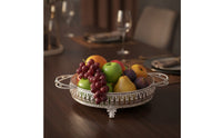 Footed Fruit Bowl with Handles Openwork Round Tray with Handles Embossed Round Display Tray Decorative for Hosts