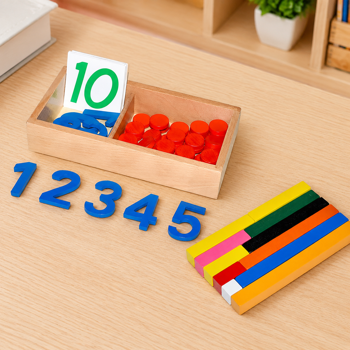Math Toy Wooden Material for Children 3-6 Years, Number Learning Toy with Counting Sticks, Educational Wooden Toy for Learning to Calculate