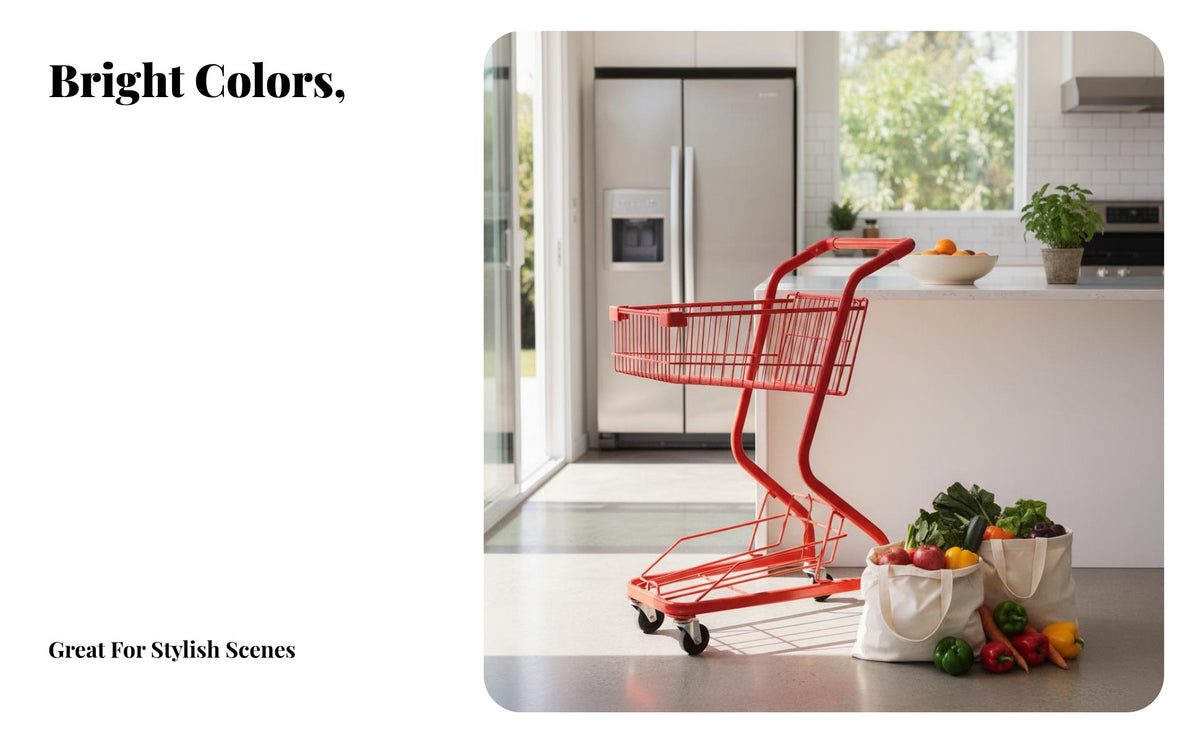 Large Capacity Double Decker Shopping Cart Long-Lasting Double Basket Push Cart Sturdy Construction Wheeled Carrier Comfortable Handle for Content Creators, Shop Owners, Supermarket, Game Center, Photoshoot, Farmers Markets
