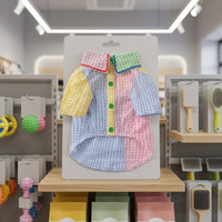 Summer Lightweight Contrast Shirt with Frill, Patchwork Polyester Dog Shirt and Cat Shirt, Small Dog Clothing with Buttons for Fashion