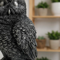 Hand-Painted Resin Owl on Stump Statue Weather-Resistant Realistic Owl Figurine Garden Sculpture for Bird Watchers, Patio, Living Room, Office Desk