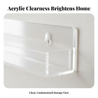 4 Pieces Space-Saving Transparent Floating Shelf Easy Installation Clear Acrylic Rack Sturdy Design Display Ledge Modern Design for Homeowners, Collectors, Nursery, Bedroom, Living Room, Bathroom
