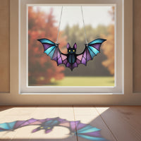 Stained-Glass Style Chiropteran Suncatcher Halloween Acrylic Chiropteran Ornament Gothic Window Decoration with Chain Spooky
