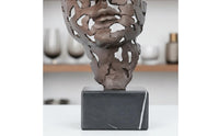 Hollow Face Statue Abstract Artistic Face Sculpture Hand Carved Details Bronze Art Figurine for Vino Cabinet, Desk