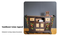 Southeast Asian design Carved Rattan Door Sideboard Vintage Look Carved Multi-Drawer Chest Easy Assembly Storage Cabinet for Interior Decorators, Homeowners, Renters, Living Room, Entryway, Hallway, Bedroom