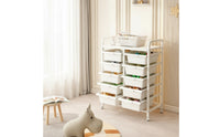 Toy Storage Rack with Bins Mobile Toy Storage Cart with Wheels Pull-out Shelf Unit with Bins for Kids, Young Children, Playroom, Nursery
