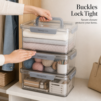 Portable Clear Storage Box with Lid, Large Capacity Plastic Organizer for Clothes, Snacks, Toys, Books
