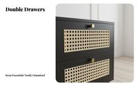 Minimalist Design 2-Drawer Woven-Front Cabinet Compact Size 2-Drawer Storage Stand Multi-Purpose Nightstand Sturdy and Long-Lasting for Homeowners, Renters, Students, Small Areas, Living Room, Entryway, College Dorm