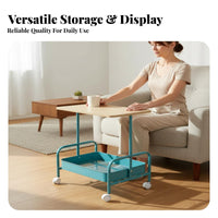 On Wheels Rolling Side Table Multi-Functional 2-Tier Utility Trolley Space Saving Mobile Bedside Cart Sturdy Frame for Apartment Dwellers, Distant Workers, Living Room, Bedroom, Small Areas, Home Office