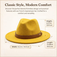 Sun Hat for Women with Vintage Belt Buckle Detail, Wool Felt Fedora with Conical Crown Design, Wide Brim Beach Wear and Outdoor Style