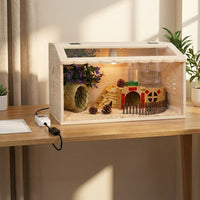 Wooden Pet House Breeding Box with Sliding Acrylic Panel, Large Nursery Box Quail Habitat, Transparent Bird Breeding House Wooden Guinea Pig Cage