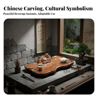 Traditional Chinese Design Carved Drainage Tea Tray Intricate Carving Gongfu Ceremony Board Polished Finish Tableware Long-Lasting for Home Decorators, Adults, Office, Living Room, Study, Meditation Space