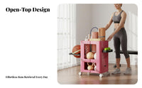 Exercise Mat Storage Rack Large Capacity Home Gym Storage Cart Sports Equipment Cart Lockable Casters Fitness Equipment