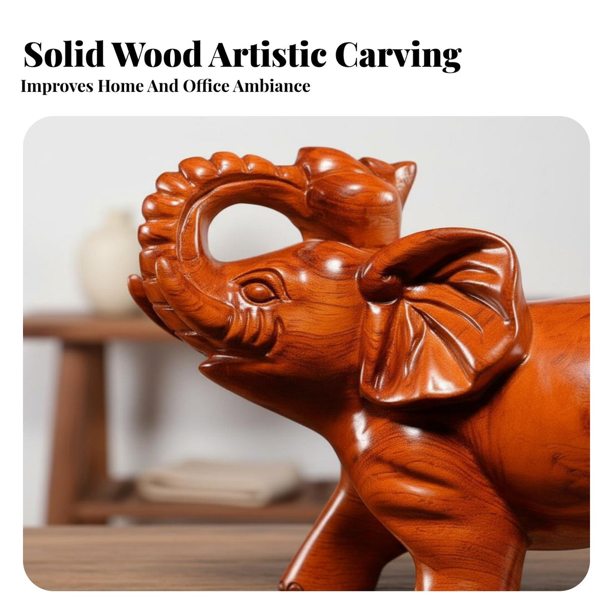 2 Pieces Artisan Made Carved Wooden Elephant Pair Wooden Elephant Statue Home Decoration for Creature Lovers, Office Workers, Living Room, Shelf Display, Bookshelf, Mantelpiece