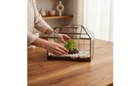 Tabletop Terrarium with Hinged Roof Handmade House-Shaped Terrarium Transparent Glass Greenhouse Miniature for Gardeners