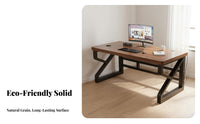 Solid Wood Computer Desk Spacious Work Surface Simple Office Desk Sturdy Construction Metal Frame Study Table for Students, Adults, Bedroom, Dorm Room