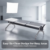 3-Seater Backless Bench resilient 3-Seat Gang Chair Sturdy framework Public Seating for Travelers, Customers, Hospital, Waiting Room, Reception Area