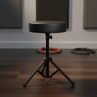 Padded Seat Foldable Round Drum Stool Non-Slip Feet Adjustable Drum Throne Musical Instrument Accessory for Beginners, Practice, Performance