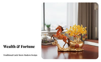 Housewarming Gift Horse and Wealth Tree Statue Good Luck Charm Chinese Wealth Horse Figurine Detailed Craftsmanship for Living Room