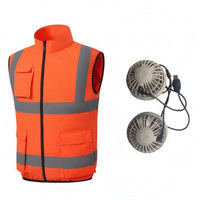 Reflective Fan Cooling Vest Stand Collar Sleeveless Cooling Vest Contrast Trim Workwear Apparel Fitted