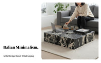 2 Pieces Italian Minimalist design Nesting Tables with Drawer Space-Saving Living Room Furniture Marble Pattern Top Coffee Table Set Internal Storage for Small Apartment Dwellers, Homeowners, Interior Design aficionados, Lounge Area