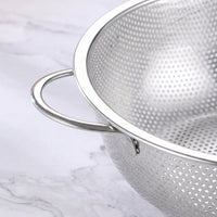 Rice Washer and Rice Strainer Washing Bowl, 304 Stainless Steel Metal Sieve with Small Holes, Loop Base and Double Handles for Pasta Spaghetti