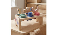 Natural Wood Finish Wooden Tool Bench Brightly Colored Tool Bench Toy Peg-and-Slot Construction Workbench Educational for Children