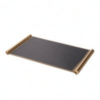 Leather Tray with Metal Frame Modern Rectangular Tray with Metal Rails Elegant for Coffee Table