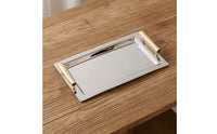 Decorative Mirrored Tray with Handles Mirror-Polished Metal Serving Tray with Handles Reflective for Hosts, Beverage Cart, Dining Table