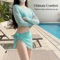 Swimsuit for Women with Long Sleeve Sun Protection, Four-Piece Bikini Set Including Triangle for