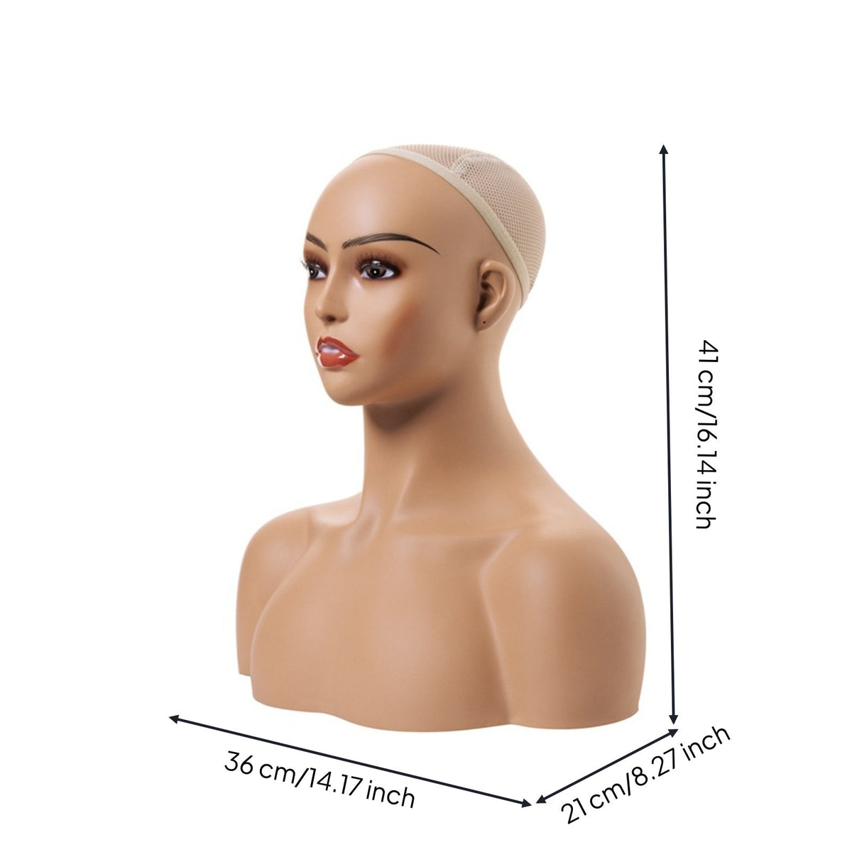 Female Manikin Head with Shoulders Pierced Ears Realistic Mannequin Head with Shoulders Solid Jewelry Display Mannequin for Salon