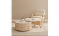 2 Pieces Modular Coffee Table Mineral-Look slabLook Coffee Table with Wheels Mobile Nesting Tables for Living Room, Small Apartment