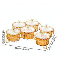 Countertop Snack Organizer with Jars Lidded Candy Organizer with Stand 6-Compartment Serving Station with Bowls Decorative for Hosts, Families, Kitchen Counter, Party, Living Room
