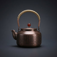 Antique Tea Kettle with Red Knob Vintage Copper Kettle Heat-Resistant Copper Teapot with Wrapped Handle Ergonomic for Table Service
