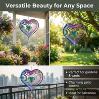 Metal Heart Shape Wind Ornament, 38x20cm Rainbow Reflective Garden Decor, Weather & Rust Resistant Outdoor Hanging Decoration