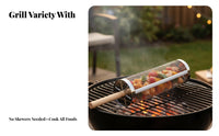 Rolling Grill Basket 360 Degree Rotation Rolling Grilling Basket Anti-Scald Handle Cylindrical BBQ Mesh Cage for Outdoor, Camping, Tailgating