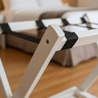 Folding Luggage Rack Foldable Double Tier Luggage Rack Rubber Wood Baggage Shelf for Hotel Guests, Journeyers, Guest Room