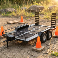 Crawler Trailer with Dual Axles Heavy-Duty RC Metal Trailer with Ramps Low-Profile for Trail Recovery