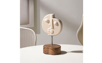 Two-Faced Human Face Sculpture Geometric Sculpture with Wood Base Modern Tabletop Statue for Home Stylists, Bookshelf
