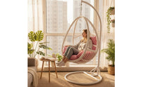 Rattan-Style Hanging Basket Chair Padded Hanging Swing Chair with Stand Outdoor Furniture Indoor for Sunroom