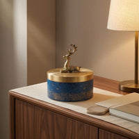 Deer Ornament Incense Burner Gold Wave Pattern Copper Incense Burner Fitted Lid Decor Piece Blue Body