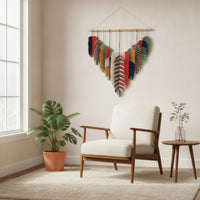 Handwoven Leaf Wall Hanging Layered Tapestry with Wooden Dowel Bohemian Woven Wall Hanging Decorative for Bedroom