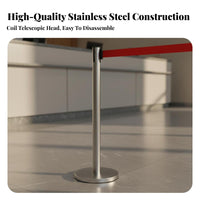 Stainless Steel Queue Pole Heavy-Duty Base Retractable Belt Stanchion Easy Installation Crowd Control Post with Belt for Venue Managers, Banks, Hotels