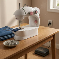 Built-in Light Mini Electric Sewing Machine Foot Pedal Desktop Sewing Machine Metal Hook Craft Tool Spare Bobbins