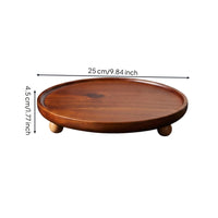 Round Acacia Tray Polished Wooden Serving Tray Raised Feet for Entryway