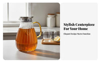 Easy to Clean Amber Glass Pitcher with Lid Large Capacity Striped Glass Water Jug Wide Mouth for Families, Adults, Daily Use, Kitchen, Home