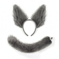 Animal Ear Headband with Tail Artificial Wolf Ears Headband Pointed