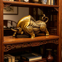 Bull Figurine Bronze-Colored Astrological Ornament Compact Bull Statue for Office Desk
