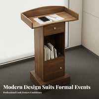 Stable Base Modern Presentation Podium Sturdy Structure Floor Standing Lectern Easy Assembly Standing Speech Desk Large Tabletop for Event Hosts, Receptionists, Conference Rooms, Lecture Halls, Auditoriums, Auditorium