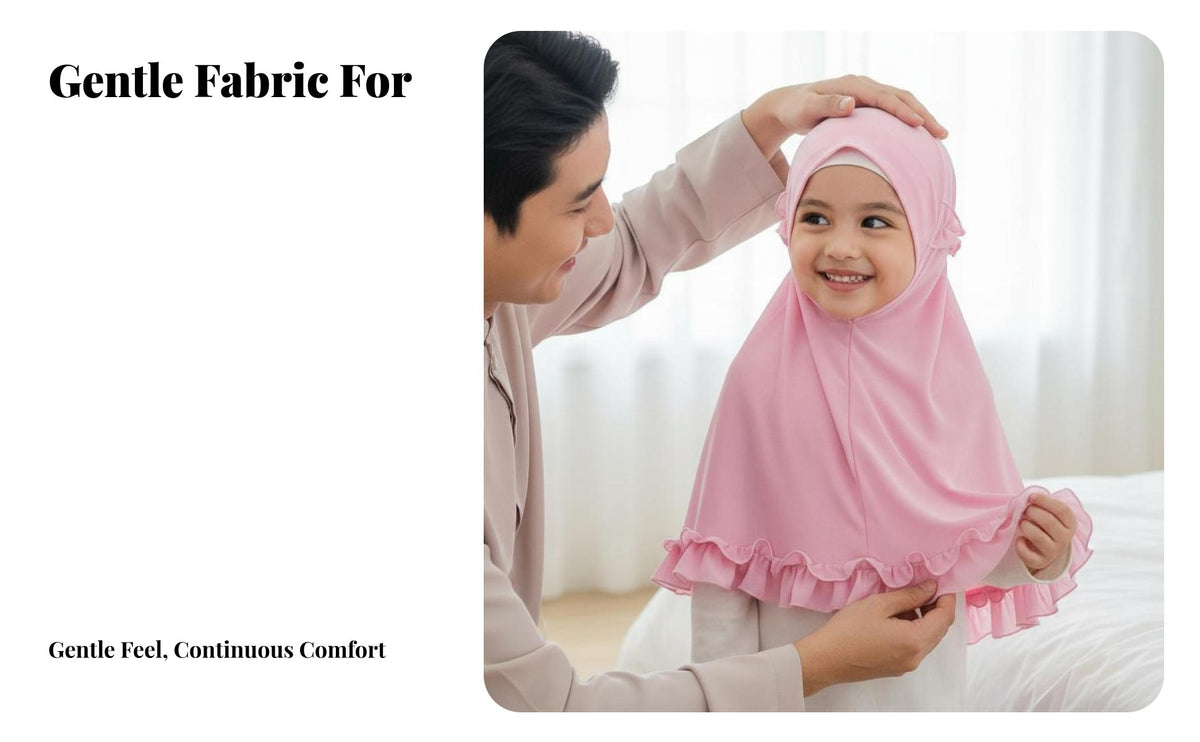 Children's Hijab with Frill Hem and Lace, Malay Sheer Fabric, Girls, Middle Eastern Style